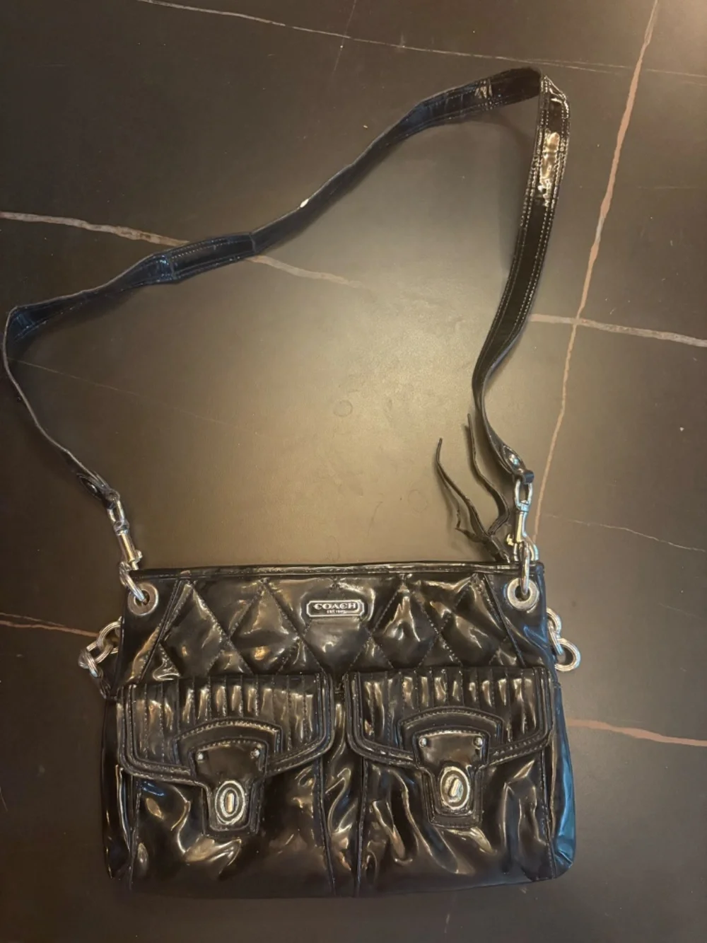 Coach Black Patent Quilted Crossbody Shoulder Bag AS IS